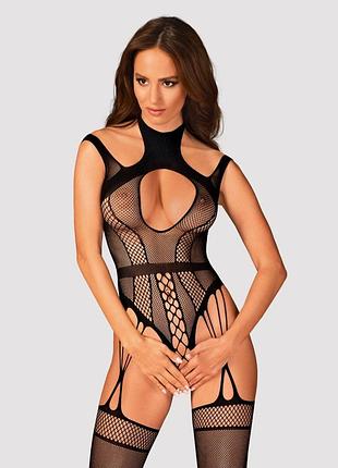 (sale) ажурный бодистокинг с отверстиями obsessive bodystocking g327 black s/m/l, черный, комбинезон, с дос