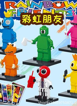Фигурки лего радужные друзья набор из 6 шт, фигурка rainbow friends персонажи герои с карточками
