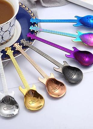 Ложка чайная в виде гитары. золото, бронза, серебро, хамелеон, черный, синий, фиолетовый.