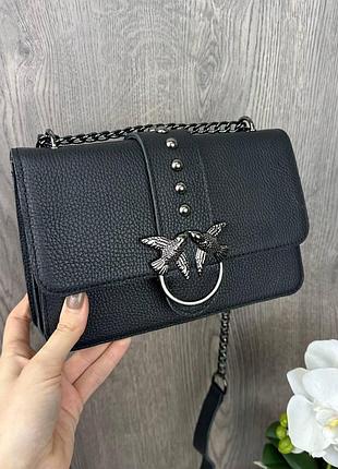 Кожаная женская мини сумочка стиль пинко с птичками, мини-сумка из натуральной кожи