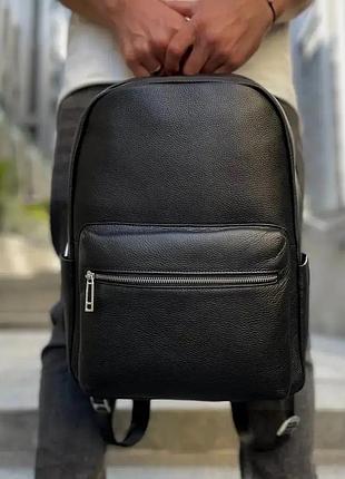 Кожаный мужской рюкзак городской 30х41х12, сумка на плечи для ноутбука и документов tiding bag 20334 черная