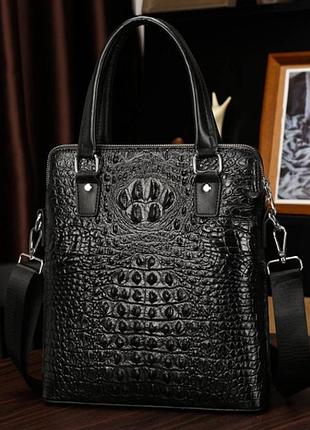 Мужская кожаная сумка планшетка с ручками рептилия натуральная кожа