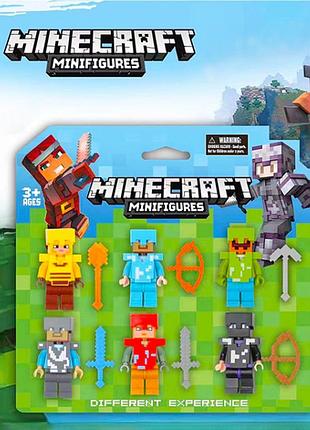 Фігурки герої лего набір майнкрафт зі зброєю, набір фігурок у коробці minecraft
