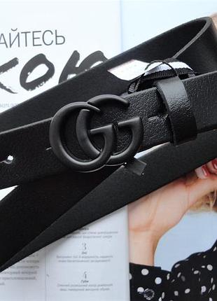 Жіночий шкіряний ремінь в стилі gucci ширина 3 см чорна пряжка