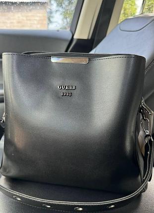 Стильная женская сумка на плечо стиль guess черная, качественная сумочка для девушек гесс