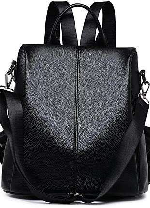 Женский городской кожаный рюкзак сумка трансформер, сумка-рюкзак женская из натуральной кожи черный