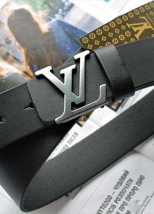 Кожаный ремень lv пряжка матовое серебро