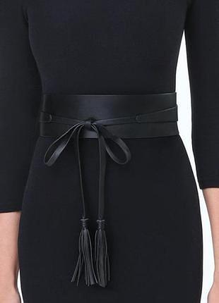 Шкіряний пояс кушак чорний з кисточками