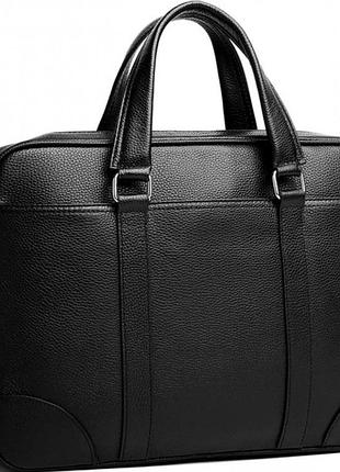 Мужская кожаная классическая сумка для ноутбука и документов 40x30x8, вместительный портфель для бумаг kl-63834, черный
