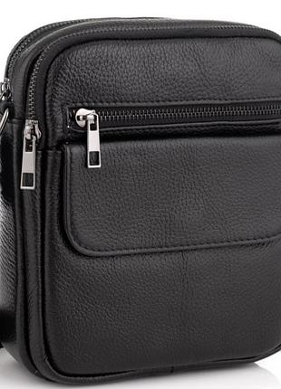 Кожаная мужская сумка 17х21х5, барсетка через плечо tiding bag 4134a черная