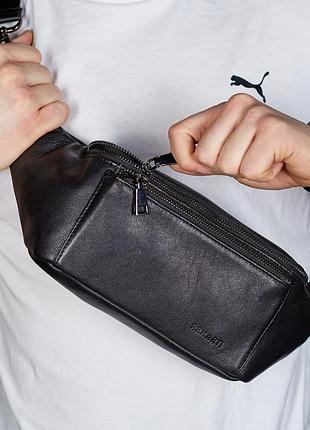 Сумка-бананка для телефона 11х25х8, стильный слинг из натуральной гладкой кожи td-31848 черный