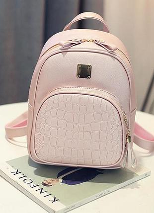 Женский мини рюкзак под рептилию розовый