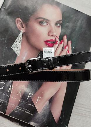 Женский кожаный лаковый ремень черный 2 см