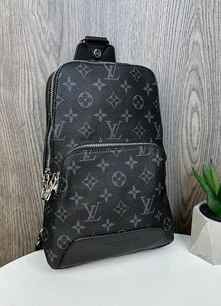 Чоловіча сумка-бананка слінг стиль луї вітон люкс, нагрудна барсетка месенджер для чоловіків чорний