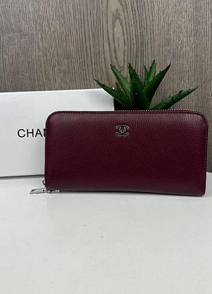 Женский кожаный кошелек стиль шанель, качественный клатч в коробке chanel бордовый