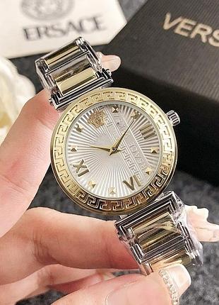 Женские наручные часы металлические стиль versace, стильные и модные часы браслет версчи серебро с золотом