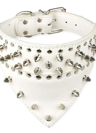 Шкіряний нашийник-бандана з шипами "lockdog" білий xl, гігантські