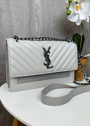 Качественная женская мини сумочка на цепочке ysl серый