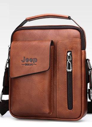 Небольшая мужская сумка планшетка jeep полевая | качественная городская сумка для документов барсетка светло-коричневый