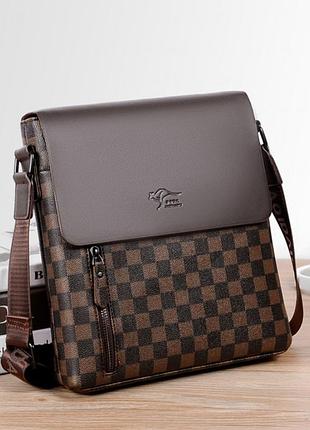 Чоловіча сумка планшетка кенгуру стиль луї вітон клітинка, сумка-планшетка на плече коричневий