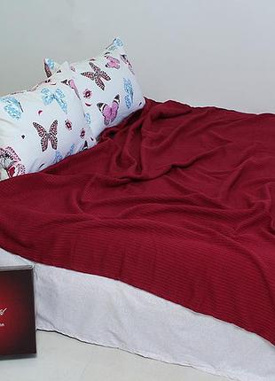 Простынь-покрывало пике 200х235 см. косичка бордо