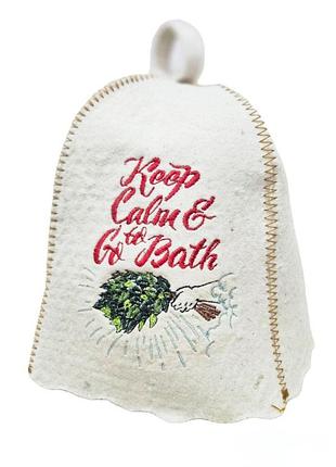 Банная шапка luxyart "keep calm to go bath" натуральный войлок белый (la-865)