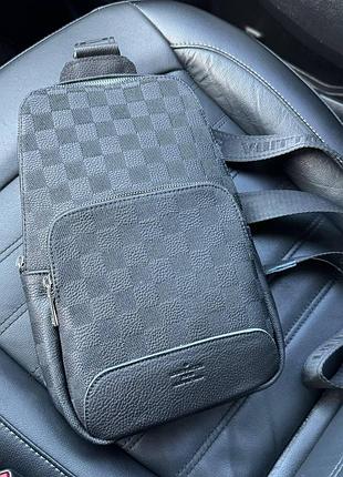 Мужская кожаная сумка бананка стиль луи витон клетка тиснение