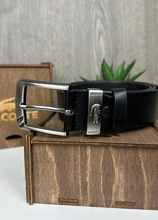 Мужской кожаный ремень поясной классический из натуральной кожи черный