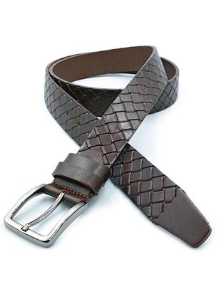 Шкіряний чоловічий ремінь weatro 3,3 х 110-125 см темно-коричневий 115 см