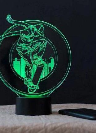 Ночник-светильник 3d "скейтбордист" 24х19 см 3dtoyslamp es208