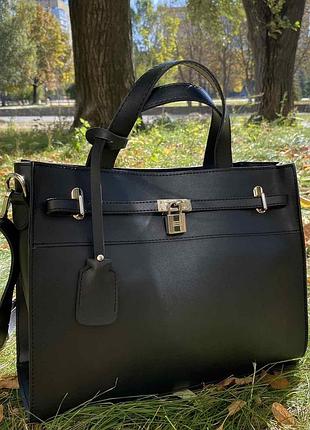 Женская большая сумка с декоративным замком, сумочка с замочком черный