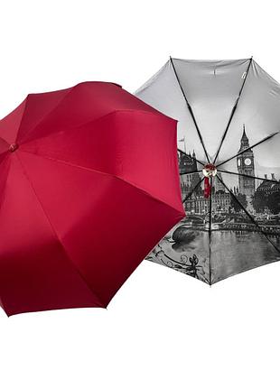 Женский полуавтоматический зонт на 9 спиц от toprain с рисунками города внутри, красный, 0581-4