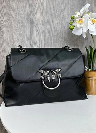Якісна жіноча мінісумочка клатч на плече в стилі пінко стьобана, маленька сумка pinko пташка чорний
