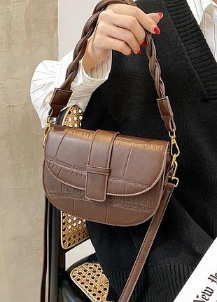 Жіноча сумка, мінісумка на плече, маленька жіноча сумочка клатч, мінісумка-клатч екошкіра якісна коричневий