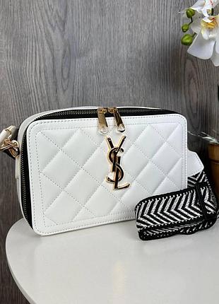 Модна жіноча міні сумочка клатч ysl екошкіра, стильна сумка на плече стьобана білий