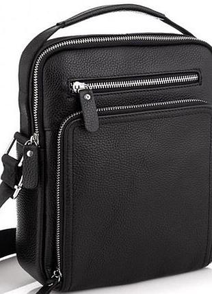 Кожаная мужская сумка-барсетка 21х26х6, мессенджер через плечо с ручкой tiding bag m32432 черный