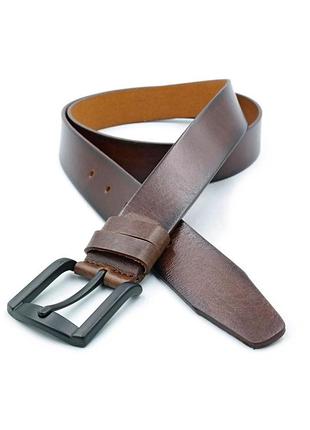 Шкіряний чоловічий ремінь weatro 3,3 х 110-125 см темно-коричневий