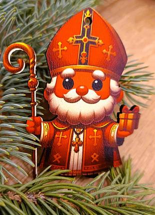 Деревянная эко-игрушка с крючками на елку luxyart святой николай (dn-739)
