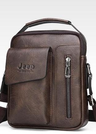 Небольшая мужская сумка планшетка jeep полевая | качественная городская сумка для документов барсетка темно-коричневый