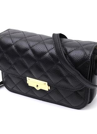 Модна жіноча сумка з оригінальною клямкою з натуральної шкіри vintage 22671 чорна