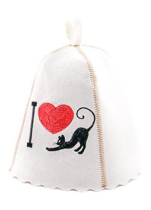 Банная шапка luxyart "i love cat", натуральный войлок, белый (la-210)