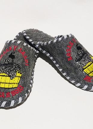 Капці для дому та лазні повстяні luxyart з вишивкою "козак у лазні" (ga-03)