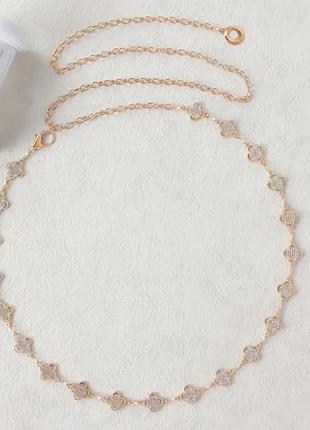 Пояс цепочка четырехлистник gold