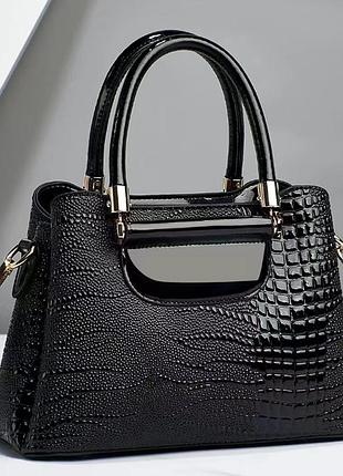 Женская лаковая сумочка рептилия, небольшая сумка под рептилию стиль крокодил змеиная черный