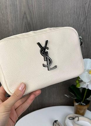 Кожаная женская мини сумочка клатч ysl, маленькая сумка из натуральной кожи молочный