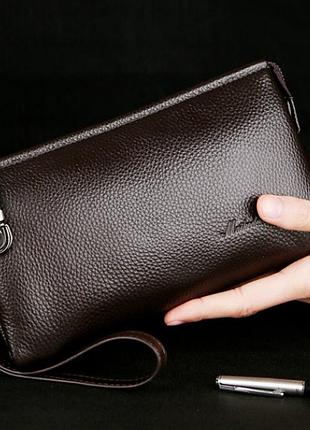 Мужской кожаный клатч с защелкой, портмоне барсетка натуральная кожа коричневый