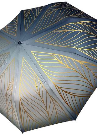 Жіноча напівавтоматична парасоля на 9 спиць від susino омбре з золотистими листочками, бірюзовий, 03015-4