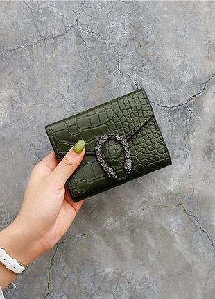 Жіночий мінігаманець клатч під рептилію, маленький гаманець екошкіра з підковою зелений
