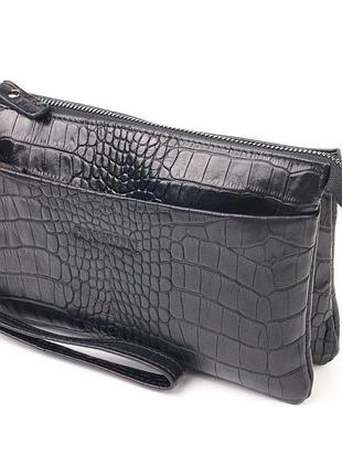 Превосходный клатч для мужчин из натуральной фактурной кожи с тиснением под крокодила canpellini 21556 черный