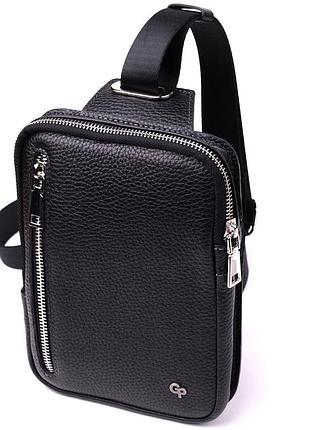 Прямоугольная сумка бананка из качественной натуральной кожи grande pelle 22877 черный